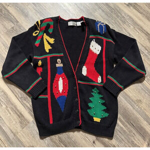 Vtg Colter Bay Christmas Sweater Button Holiday 1990's Mom Grandma Tree Stocking